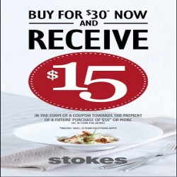 Coupon for: Stokes - BUY FOR $30 and get 15$