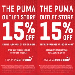 Coupon for: The Puma Outlet Store  15% off entire purchase of $50 or more