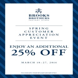 Coupon for: Brooks Brothers Factory Store  - Additional 25% off