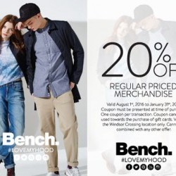 Coupon for: Windsor Crossing Premium Outlets -  20% off regular priced at Bench