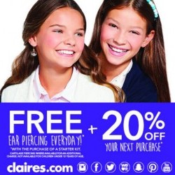 Coupon for: Halifax Shopping Centre - Claire's - Free Ear Piercing Everyday 