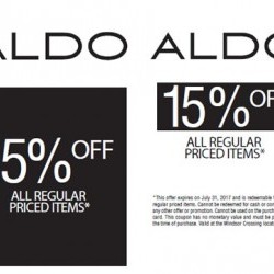 Coupon for: Windsor Crossing Premium Outlets - Aldo - 15% off all regular priced items.